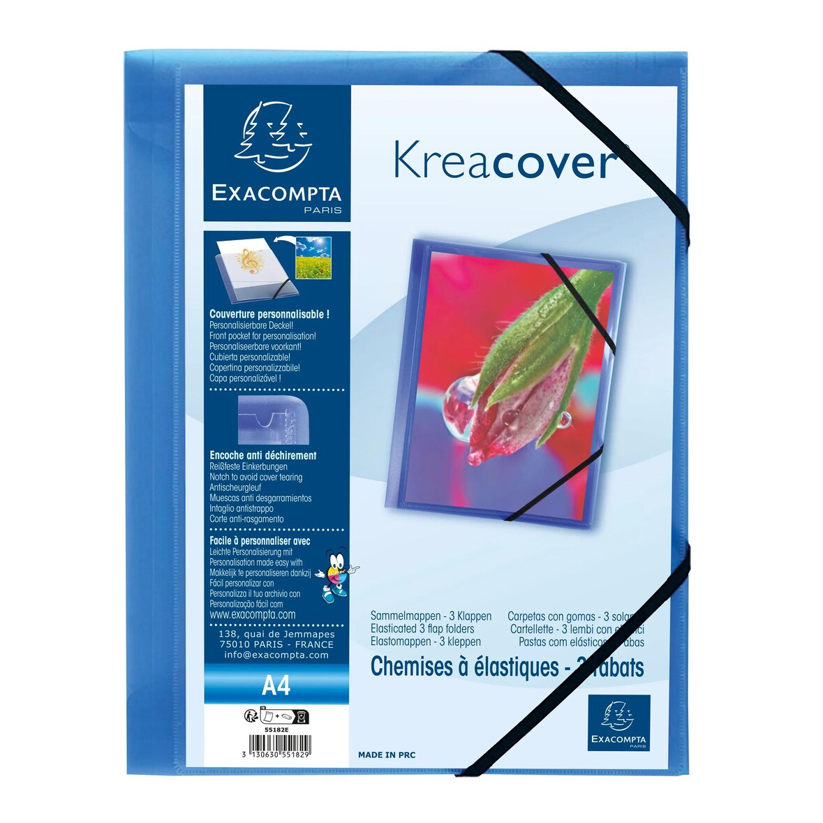Exacompta 25x Elastomap met 3 kleppen, PP 5/10e Kreacover, 24x32cm voor formaat A4, blauw