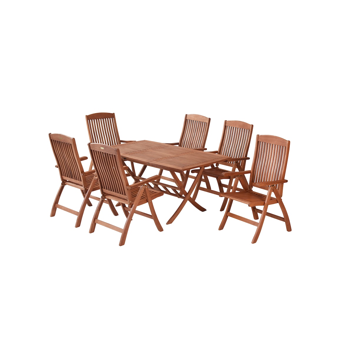 Merxx Maracaibo Set 7tlg., 6 Klappsessel, Klappausziehtisch 110 (160) x 90 cm, Eukalyptus