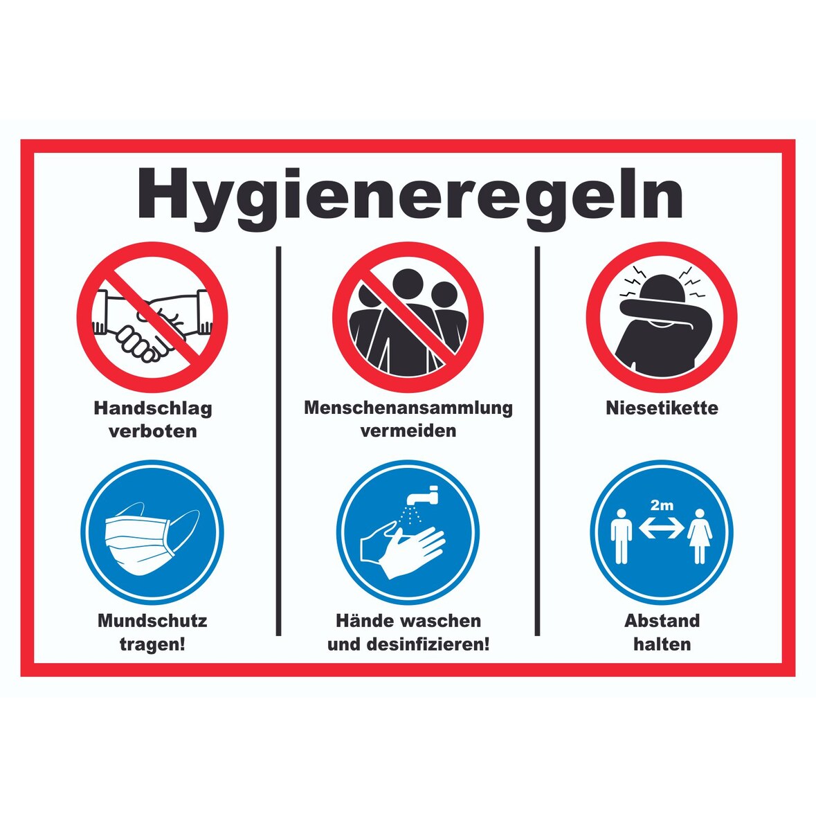 Hygieneregeln Symbol und Text Schild A4 (210x297mm)