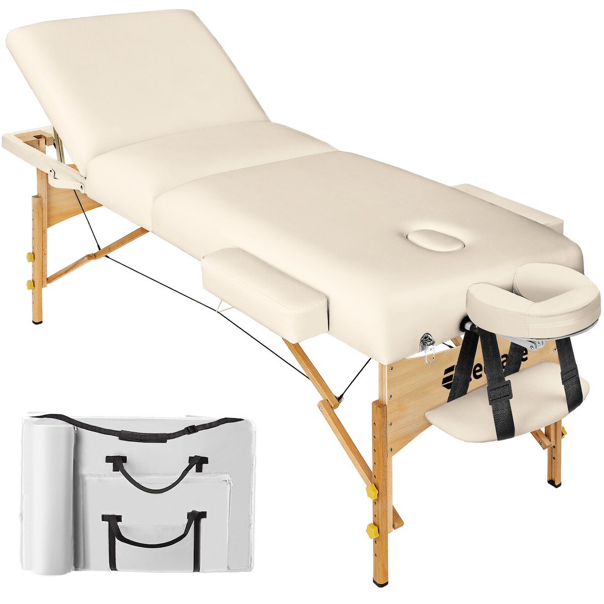 TECTAKE 3 Zonen Massageliege Somwang mit 7,5cm Polsterung und Holzgestellbeige