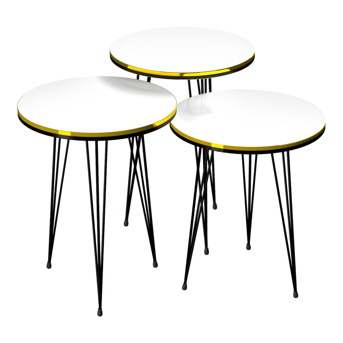 Helloshop26 - Set di 3 tavolini rotondi impilabili bianco nero 03_0008401