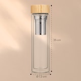 thumbnail of Teeflasche mit Deckel und Sieb 500 ml doppelwandiges Glas Bambus  Hülle Klarglas