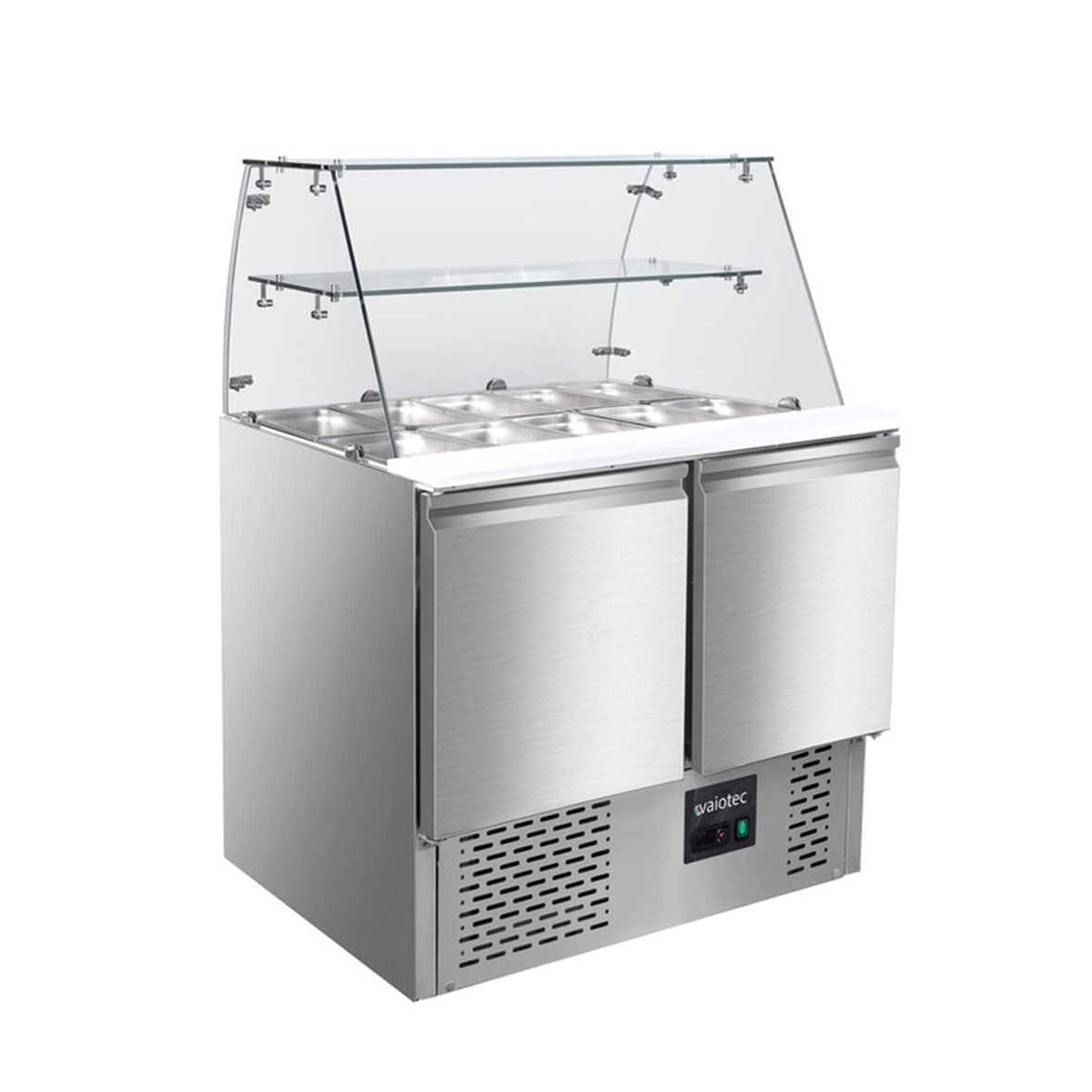 vaiotec saladette / 2 compartimentos con tapa cuadrada de cristal, 900 x 700 mm