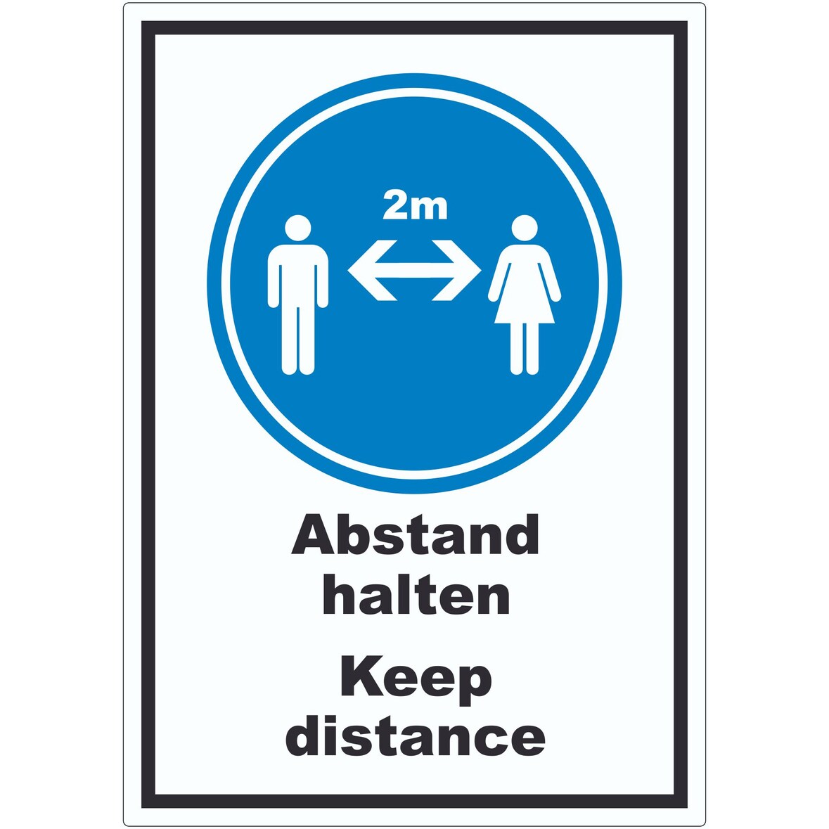 Abstand halten Keep distance Symbol und Text Aufkleber A4 (210x297mm)