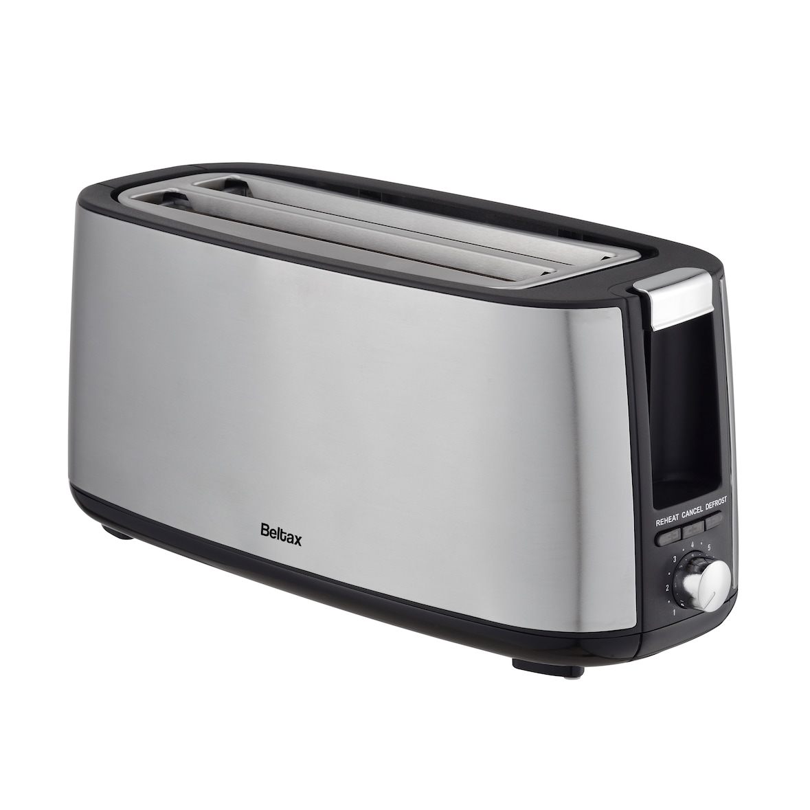 Tostadora de acero inoxidable Beltax BTE2008; Potencia: 1400W; 2 ranuras largas; Función de descongelación, cancelación, recalentamiento