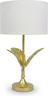thumbnail of Relaxdays Tischlampe, Palmenblatt-Sockel, Stoffschirm, E14-Fassung, Wohnzimmer, Schlafzimmer, Tischleuchte, weiß/gold