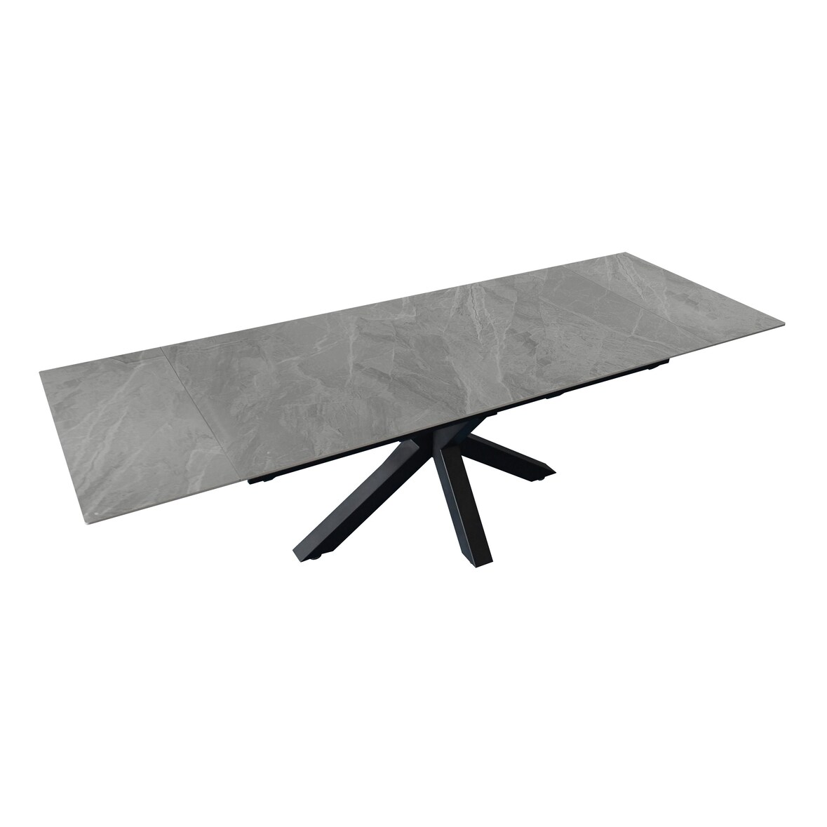 Esstisch Keramik hellgrau 180(260) x 90 ausziehbar Spider-Gestell schwarz MIMO