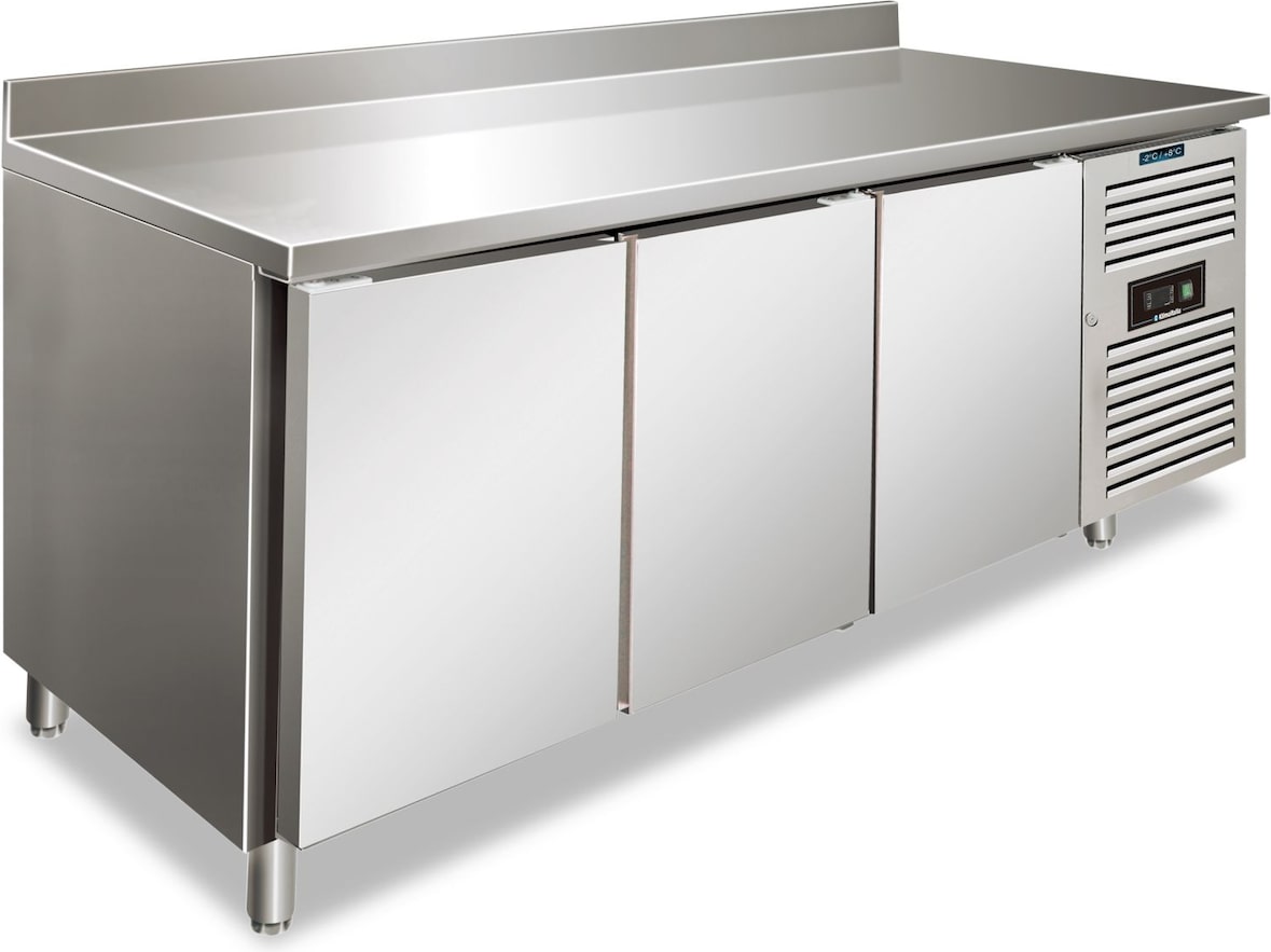 KLIMAITALIA Edelst.-Kühltisch 3 Türen, tropicalisierter Klasse-B-Rückschutz, automatisches Auftauen, T° -2°C/+8°C, Dim. LxWxH: 179,5x60x96 cm SNACK320