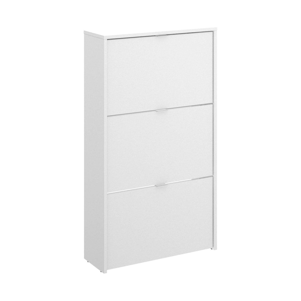 Dmora Scarpiera Vignole, Portascarpe salvaspazio da ingresso, Mobiletto porta scarpe a 3 ante a ribalta, 61x25h113 cm, Bianco