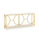 thumbnail of COSTWAY 180 cm Konsolentisch, Flurtisch, schmal, Marmoroptik, Sofatisch mit geometrischem Metallgestell, Beistelltisch, Gold + Weiß