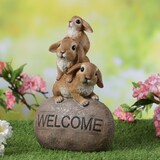 thumbnail of Gartenfigur Welcome 3 Hasen auf Stein Frühling Ostern Eingangsdeko