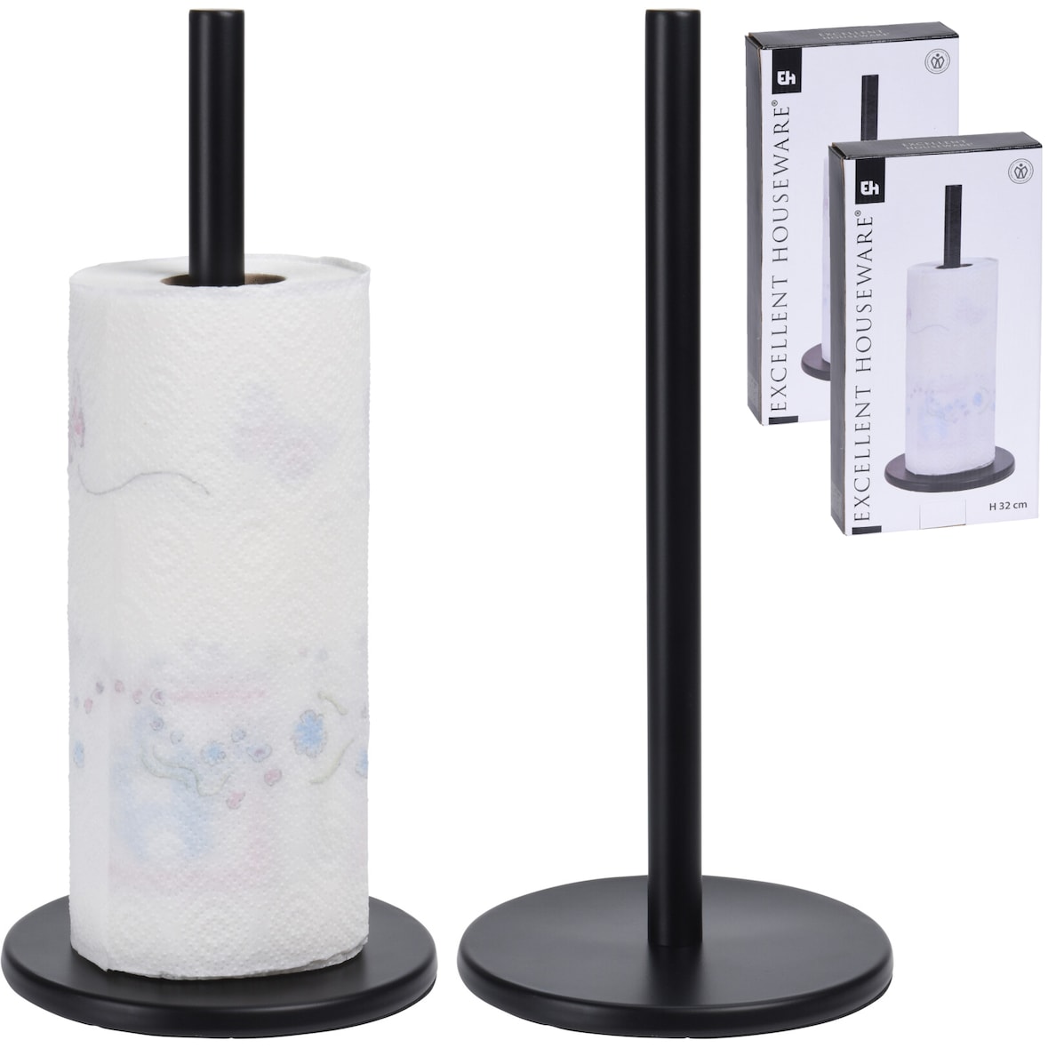 2x Küchenrollenhalter Küchenrolle Edelstahl 32cm Stehend Ständer Küche Papierhalter Schwarz