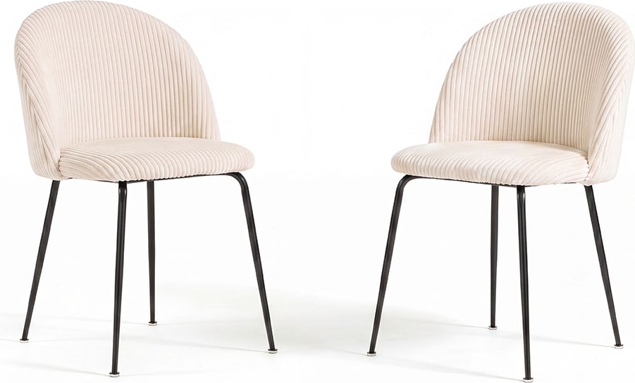 2er-Set Stühle aus breitem Cord-Velours mit Metallbeinen, elegantes Design, für Esszimmer, Küche, Bar, Restaurants Sara - Butter/Grau