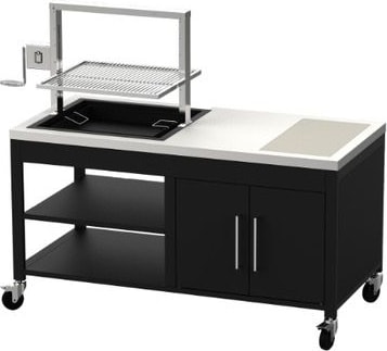 METRO Professional Houtskoolgrill met in hoogte verstelbaar rooster, staal / roestvrij staal, 148 x 70.2 x 133.7 cm, aslade, zwart