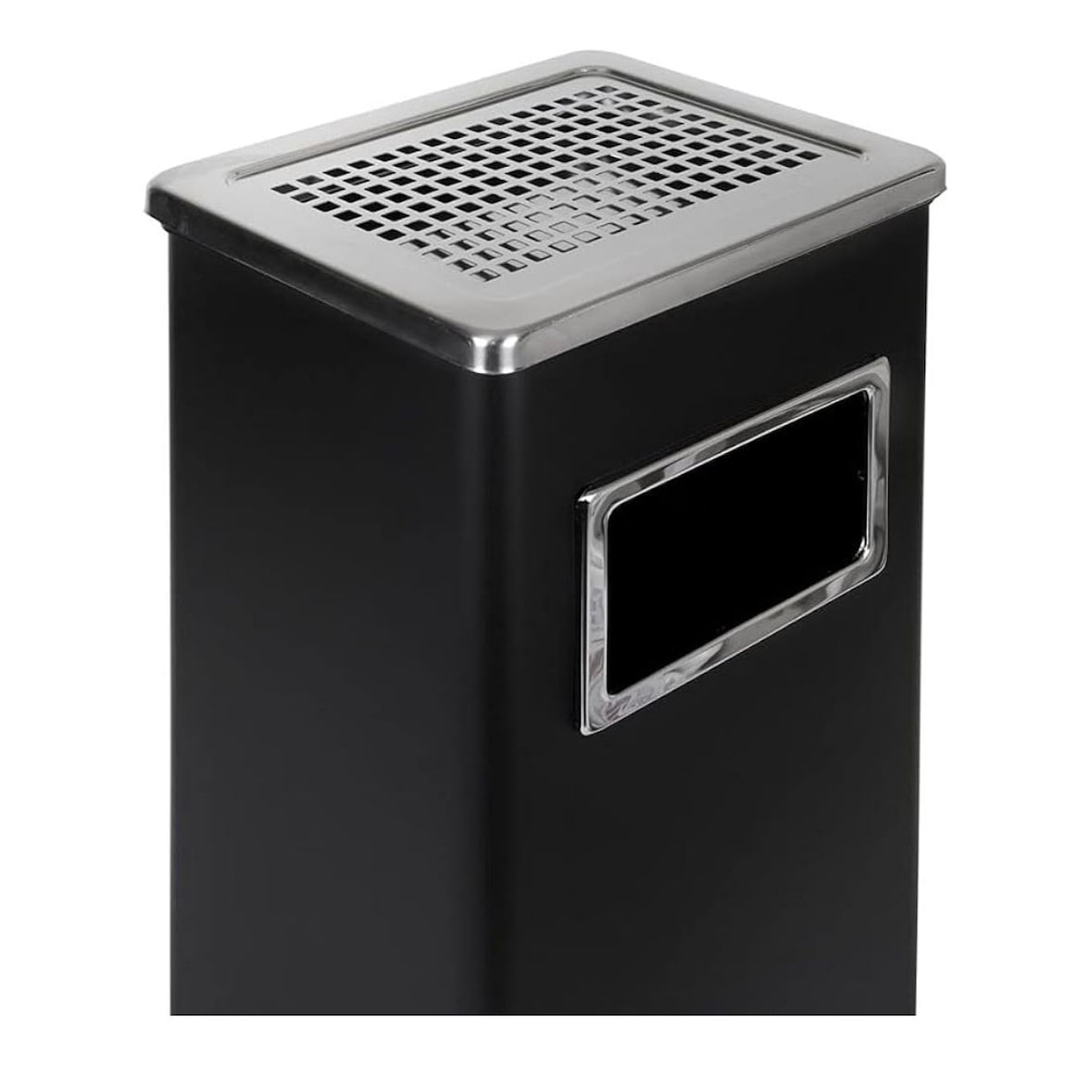 2 in 1 Standaschenbecher mit Mülleimer, Stahl, 61cm, 45L, entnehmbarer Aschenbecher, Inneneimer, Ascher, eckig (Schwarz Eckig)