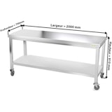 thumbnail of Table de travail en inox 2000 x 700 mm sur roulettes / GOLDINOX