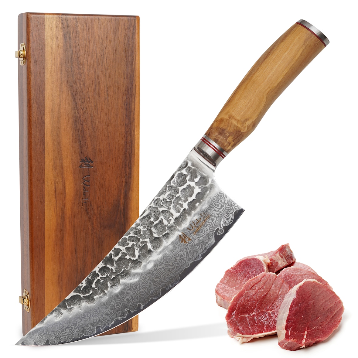 Wakoli Kochmesser I 20 cm Klinge I Olivenholzgriff und Hammerschlag
