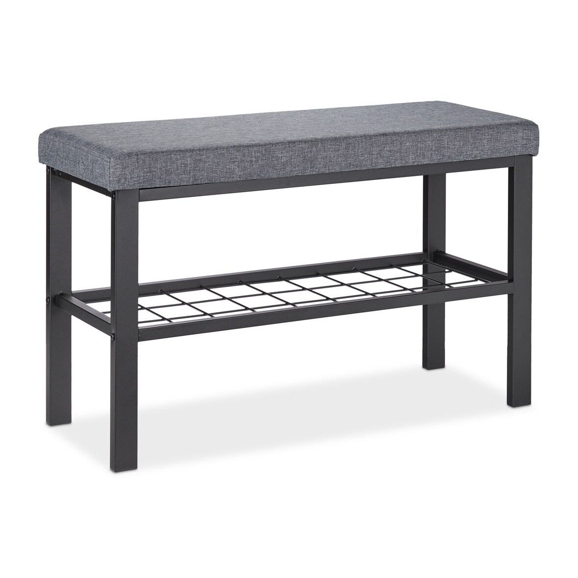 Relaxdays Schuhbank, 1 Ablage, Schuhregal mit Sitzfläche, gepolstert, HBT 50,5 x 81 x 32 cm, Sitzbank Flur, schwarz/grau