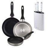 thumbnail of BERGNER - Set 3 padelle Ø16/20/24cm in alluminio pressato colore grigio metallizzato con Set 3 coltelli in acciaio inossidabile con supporto