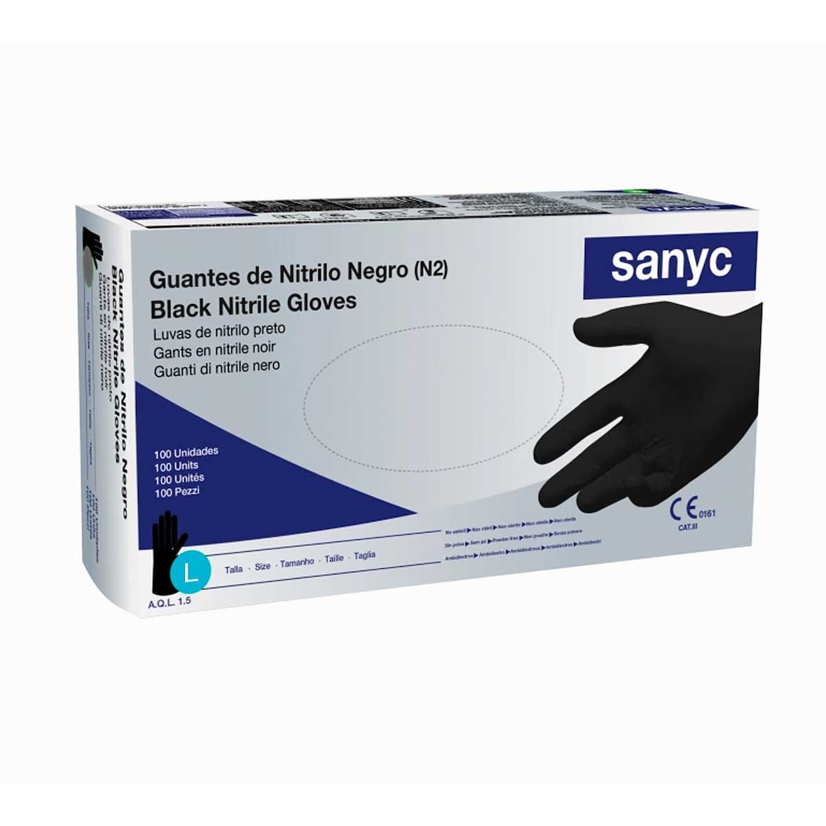 Luvas de nitrilo em pó pretas Sanyc tamanho grande 100 unidades