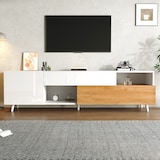 thumbnail of Fernsehschrank Lowboard 180x38x50 cm Weiß und Natur mit 1 Schublade und klappbarer Tür für Fernseher bis 75 Zoll