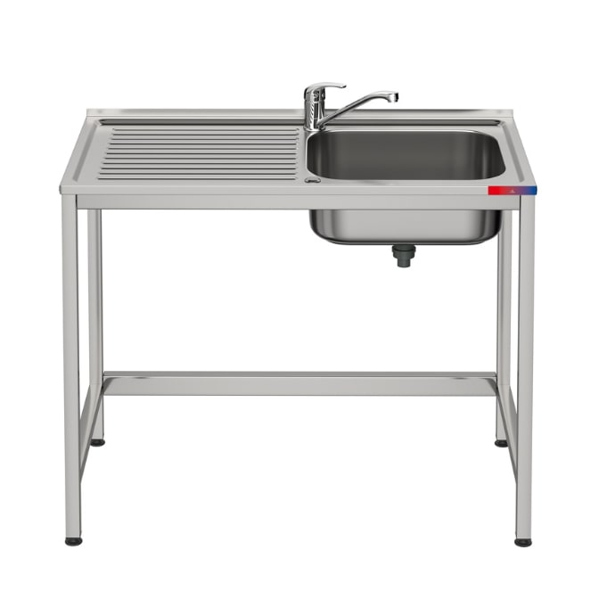 Gasfrit - Lava-Loiças 1 Cuba para Máquina de Lavar Louça com Escorredor, torneira de duas águas incluída 800x500x850 mm | Industrial