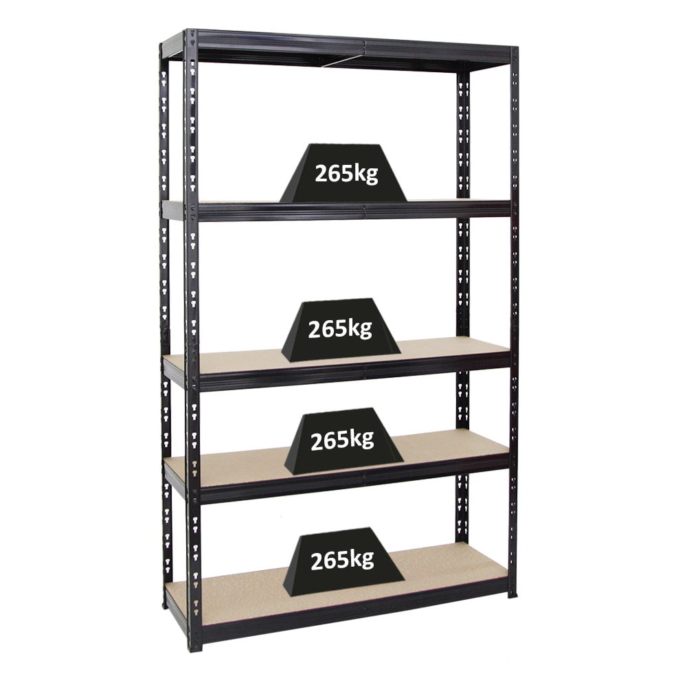 PROREGAL Étagère charge lourde GIANT TIGER, HxLxP 200x120x40cm, 265kg par Niveau, 5 Niveaux, Noir, Étagère robuste de garage, atelier, cave