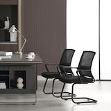 thumbnail of Sedie Visitatore Set x2 con Braccioli per Riunione Sala d'Attesa in Tessuto Nero Poltrone Ufficio 59x49x91 cm