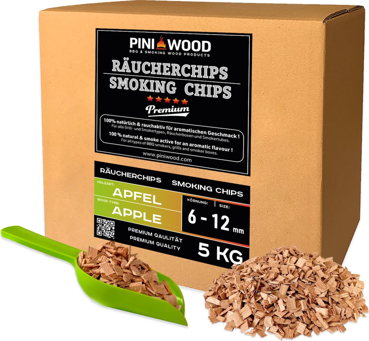 PINI 5 kg Trucioli di affumicatura Mela 6-12 mm Segatura Smoking chips