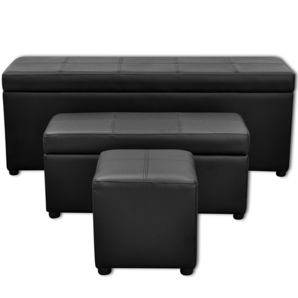 Helloshop26 - 3er-Set ausziehbare Bänke schwarze Truhenbank mit Stauraum 115 cm 3002020