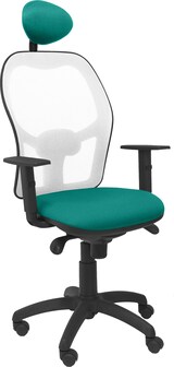 thumbnail of Cadeira Jorquera , braços reguláveis e altura regulável na cor branca e assento estofado em tecido BALI na cor verde claro (COM APOIO DE CABEÇA)