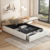 thumbnail of Merax 140*200cm Polsterbett, Plattformbett, Polsterbett ohne Kopfteil, mit hydraulischer Lagerung und 2 Schubladen, Beige