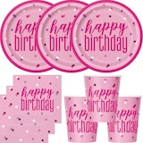 thumbnail of Partyset Einweggeschirr rosa pink 48 tlg. Partygeschirr Teller Becher Servietten Geburtstag Happy Birthday
