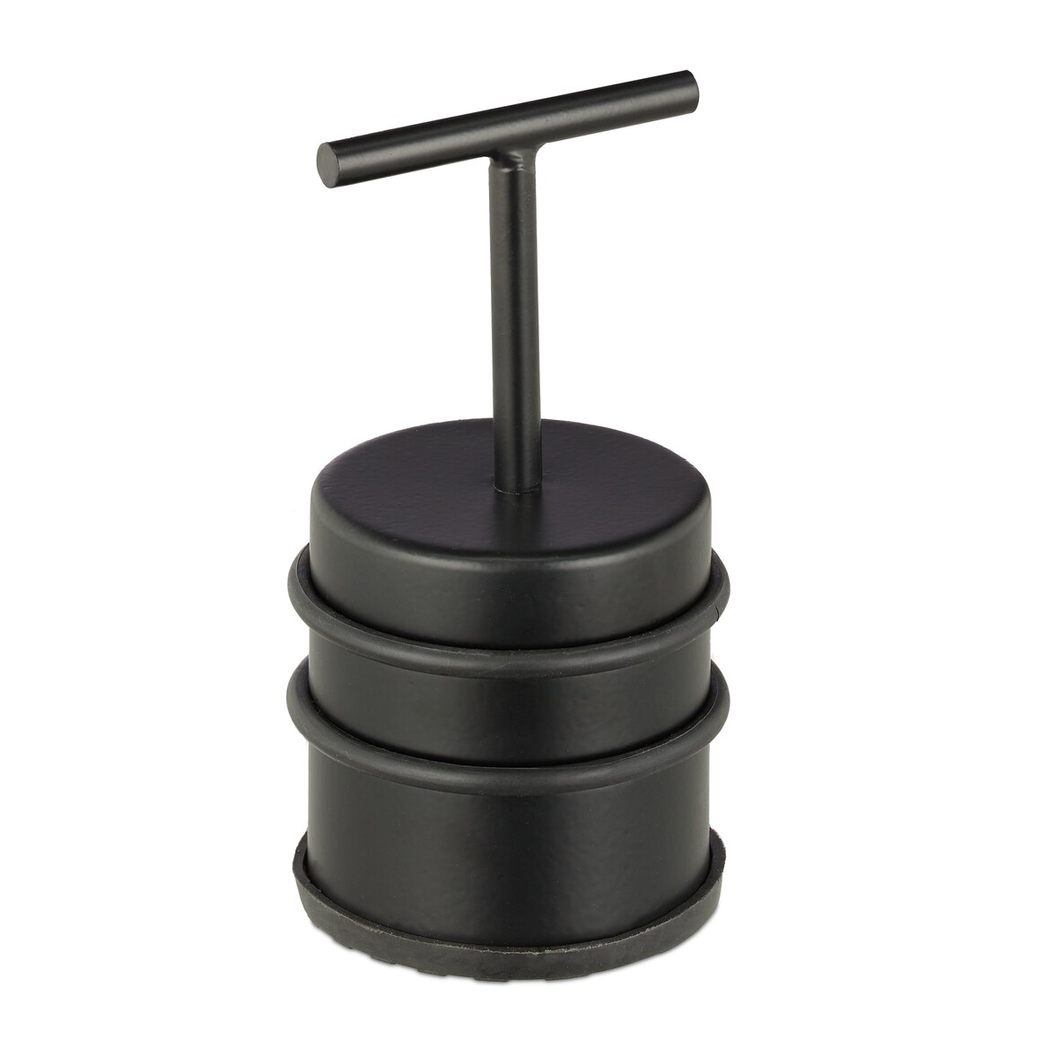 Relaxdays Türstopper mit Griff, Tür & Fenster, hoch, rund, Innenbereich, Gummi, Edelstahl Bodenpuffer, ∅7 cm, schwarz