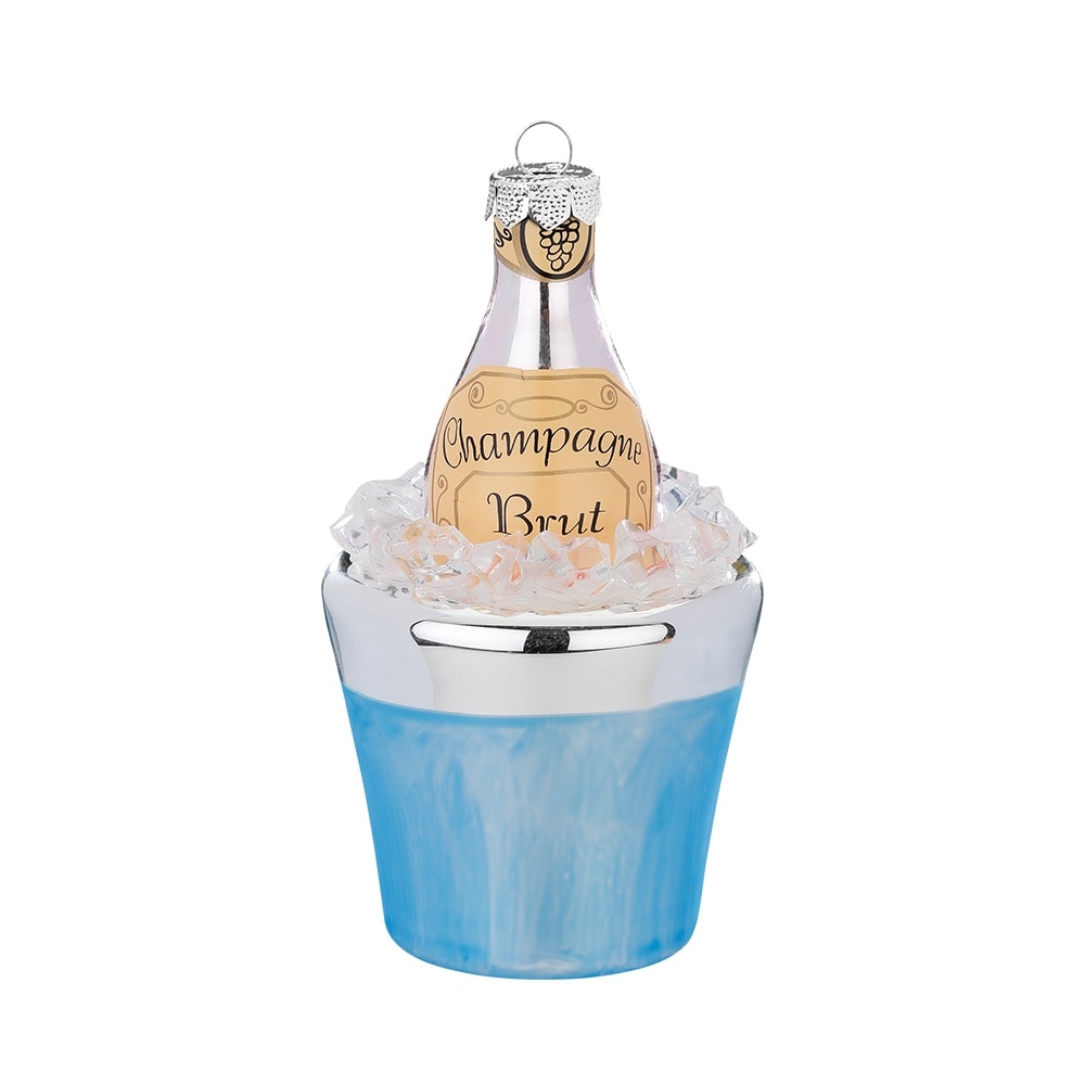 Champagnerflasche Glas 12cm Christbaumschmuck Weihnachtskugeln Sektflasche blau