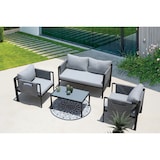 thumbnail of Möbilia 4-tlg. Garten-Sitzgruppe | 2-Sitzer, 2 Sesse, 1 Couchtisch | Stahl schwarz, Glas und Olefin in grau | 28020040 | Serie GARTEN