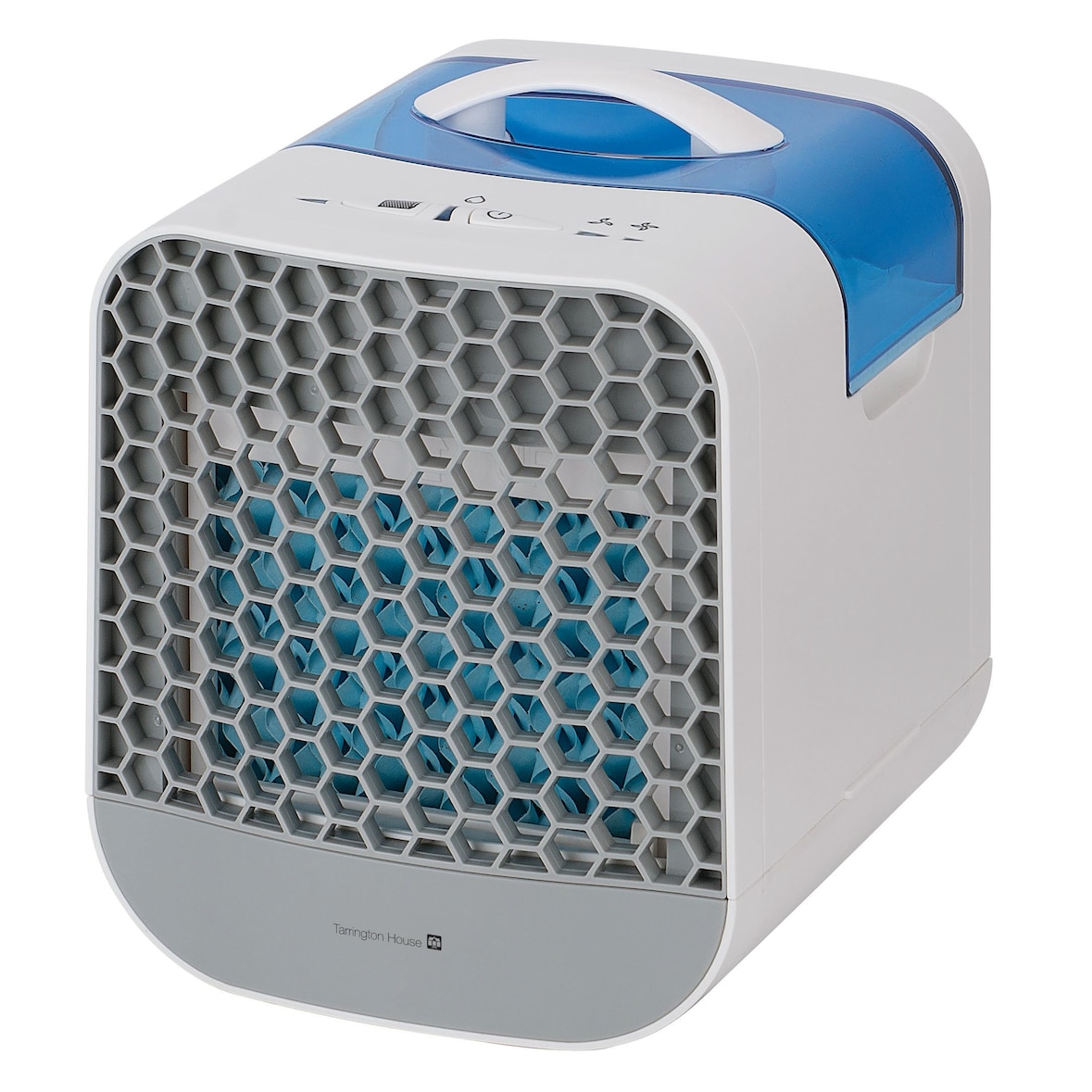 Tarrington House Enfriador de aire AIC006, 20.5 x 17.8 x 21.4 cm, plástico, 6 W, 750 ml/4 horas de funcionamiento, 2 velocidades, blanco/azul/gris