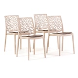 thumbnail of Set de 4 sillas de polipropileno con cojín, apilables, diseño moderno para cocina, comedor, bar o restaurante – Anna – Crema/Tórtola