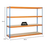 thumbnail of PROREGAL Schwerlastregal WOOD BEAST FOUR | HxBxT 200x210x45cm | 4 Ebenen | Fachlast 500kg | Blau-Orange | Werkstattregal Lagerregal Gargenregal