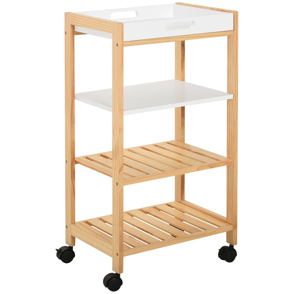 Carrito de Cocina de 4 Niveles Carrito Verdulero Carro Multiusos con 2 Bandejas Extraíblse y Estante para Comedor Baño 40x30x76 cm