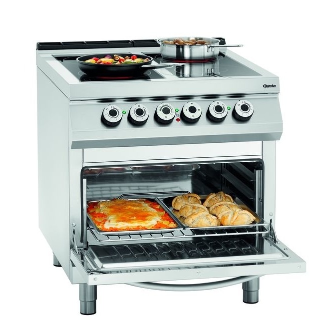 Fornuis | Elektrisch | Keramisch 2/1 GN | 4 Kookplaten | 4x 4kW | Elektrische Oven | 2/1 GN | 5.6kW | 800x900x900(h)mm