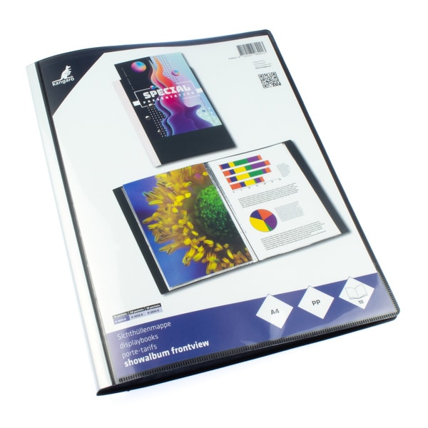Kangaro showalbum A4, PP, 10 tassen, zwart met insteek, krimp a 10 stuks.