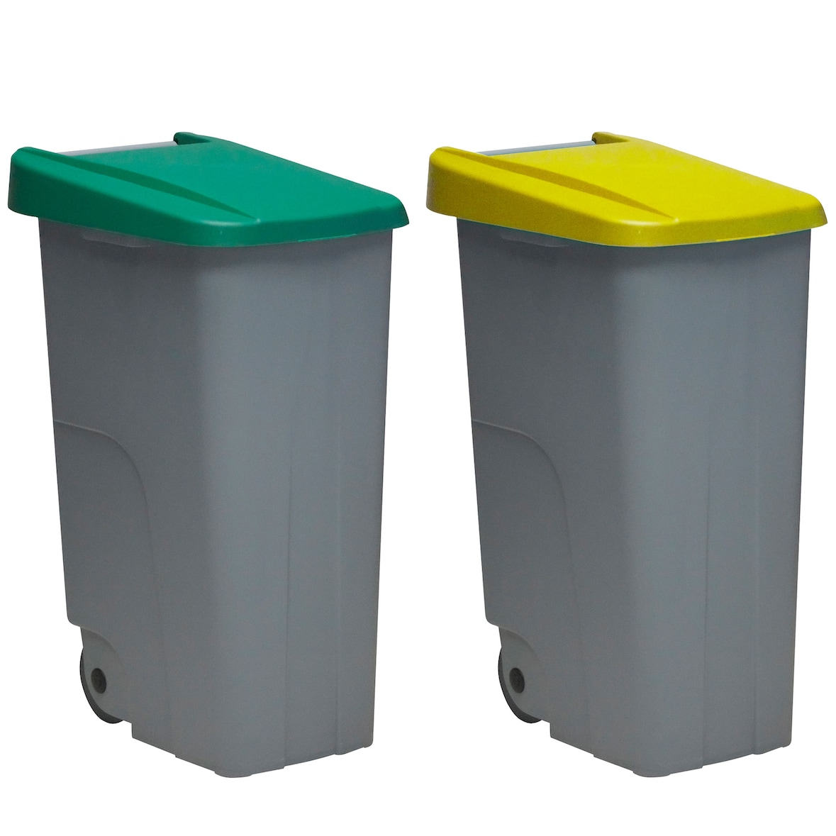 Denox - Recycleset van 2 gesloten plastic afvalcontainers, totale capaciteit van 170 liter, in groen en geel