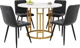 thumbnail of Esstisch Set 80x80x76 Rund Modern MDF Marmorplatte Metallgestell 4 Samt Stühle Komfort Essgruppe Gold Grau Stilvoll