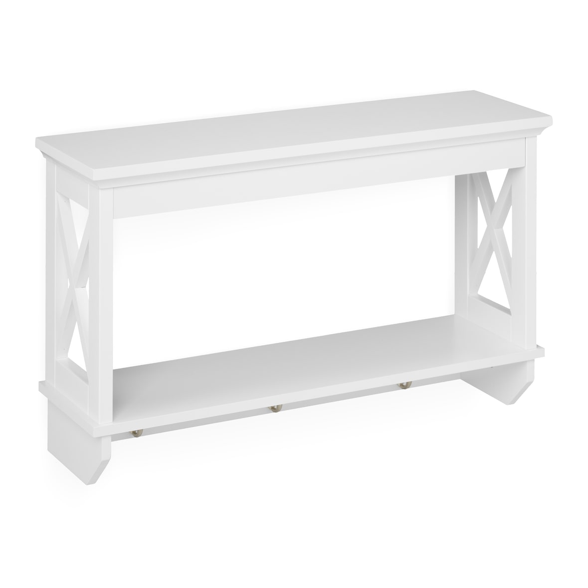 Relaxdays Wandregal, mit 3 Metall-Haken, 2 Ablagen, Landhausstil, Küchenregal, Wandgarderobe, HBT: 40x66x20 cm, weiß