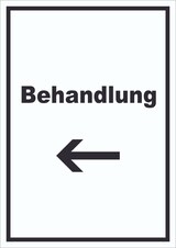 thumbnail of Behandlung Schild mit Text und Richtungspfeil links Behandlungsraum hochkant A1 (594x841mm)