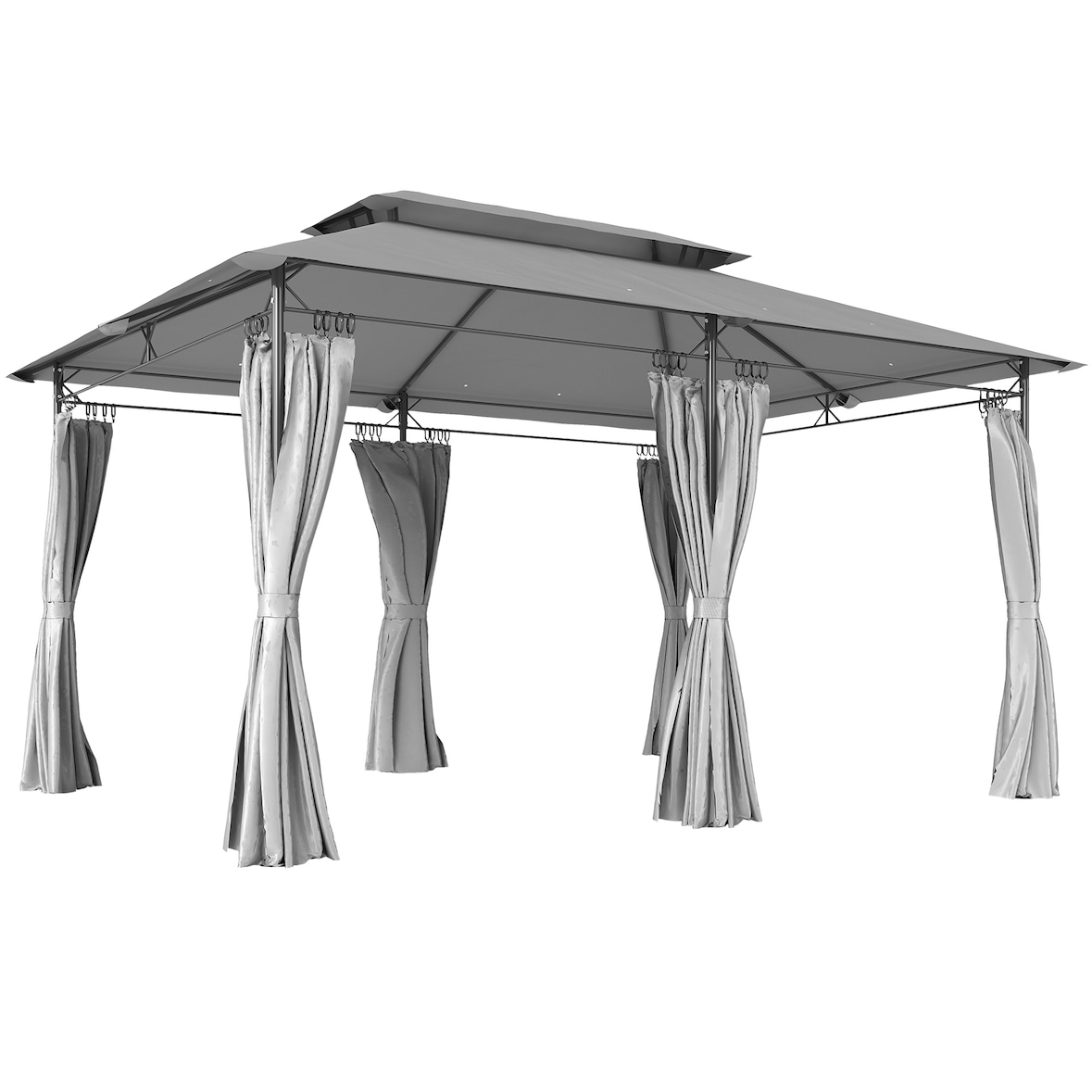 Outsunny cenador para jardín 4x3 m pérgola de jardín gazebo con doble techo paredes laterales resistente al agua carpa para exterior terraza gris