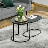 thumbnail of Couchtisch 2er Set rund und oval 50x50x51 cm Schwarz stapelbar mit verstellbaren Füßen Marmoroptik MDF Tischplatte Stahlgestell