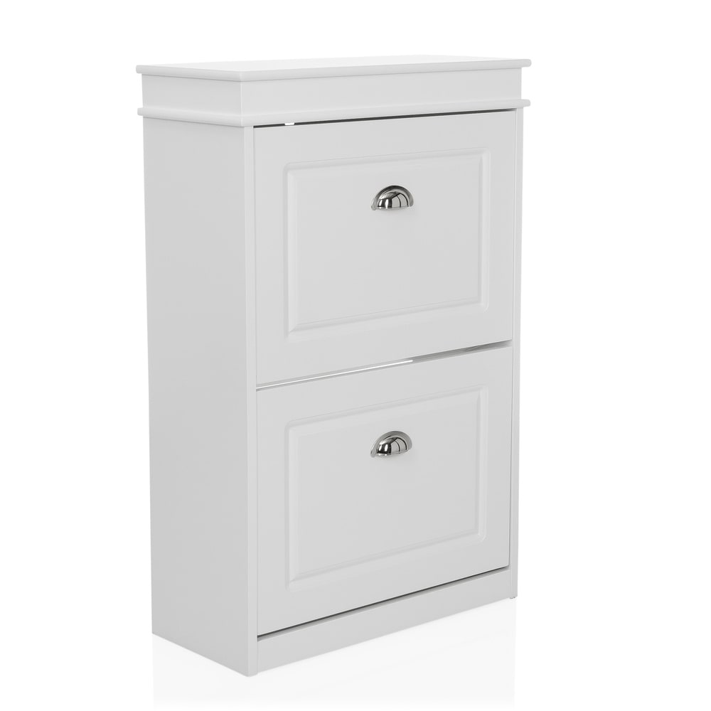 Schuhschrank / Schuhregal ESTHA 2 53x24x82 cm 2 Schuhklappen weiß hjh LIVING