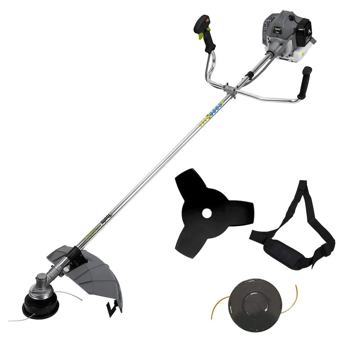 Desbrozadora gasolina de 52 Cm3 motor 2T 2CV + cuchilla de 3 dientes + Bobina de alambre + Correa de alcance ITOOLS